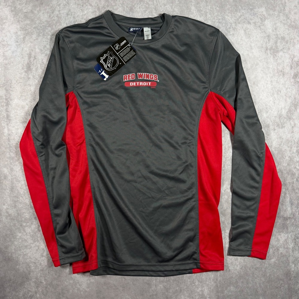 Gear For Sports Detroit Red Wings NHL Shirt Mens Small Gray Red Long Sleeve NWT